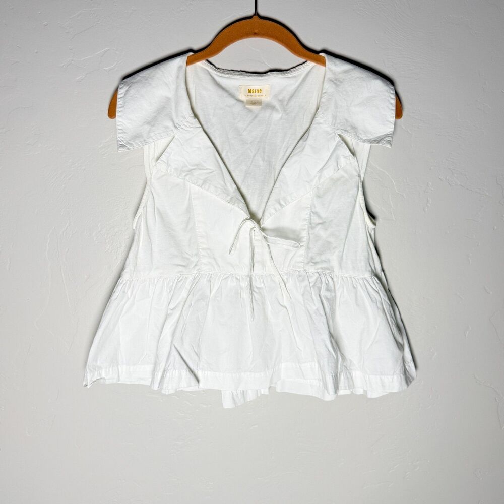 Maeve Anthropologie White Cotton Top Womens Small Front Tie Peplum Blouse Shirt